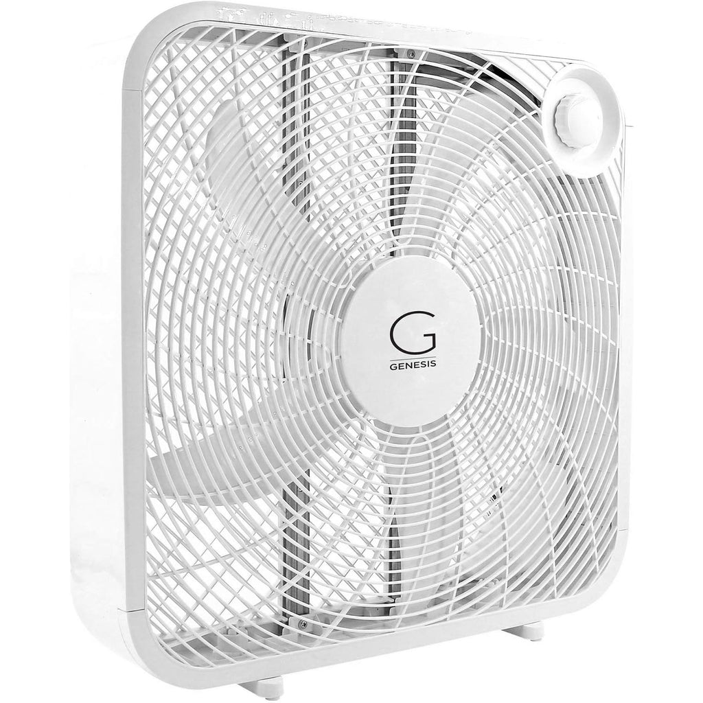 Genesis 20" Box Fan, 3 Settings, Max Cooling Technology, Carry Handle, White (G20Box-Wht)