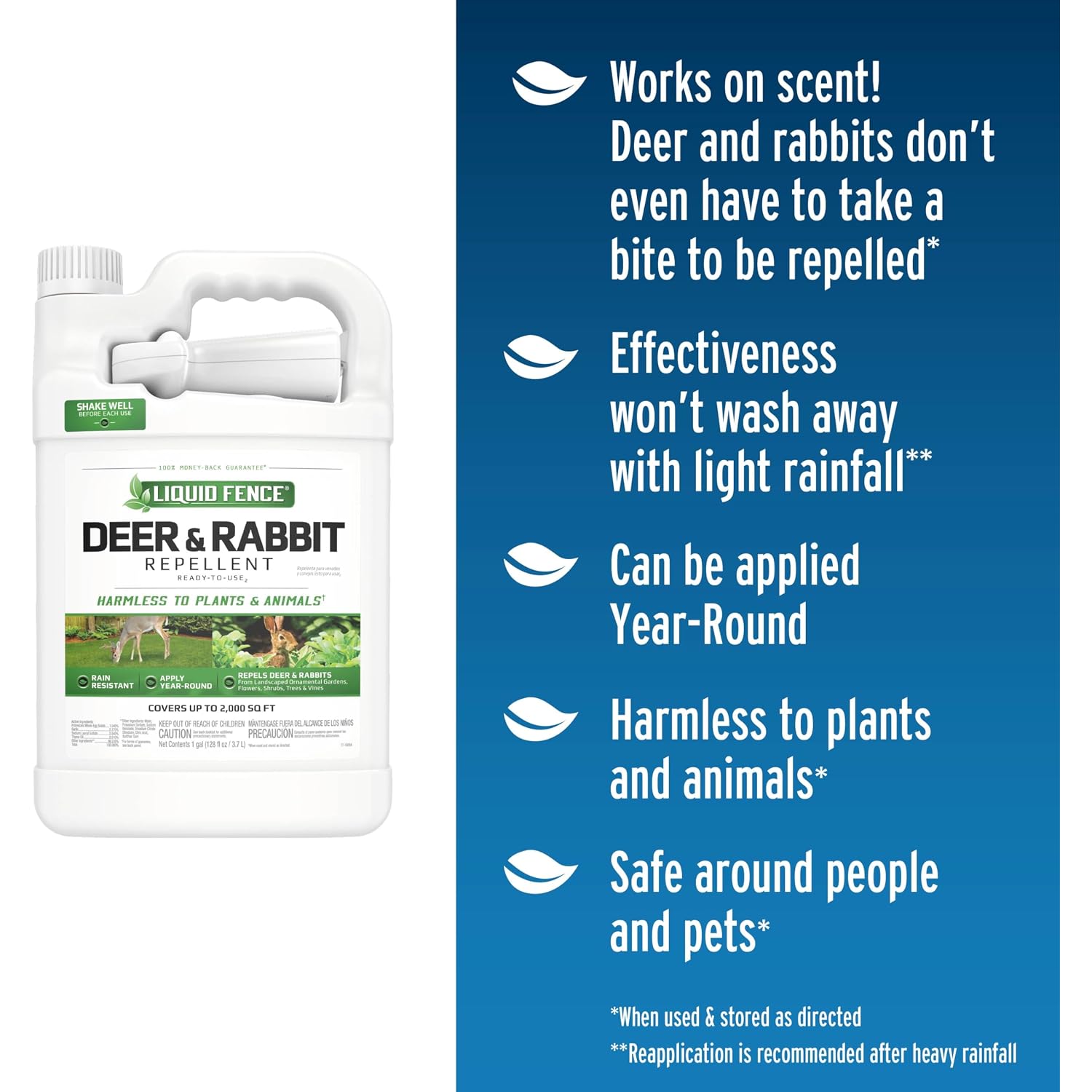 Liquid Fence Deer And Rabbit Repellent Ready-To-Use, Apply Year-Round, 1 Gallon
