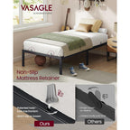 VASAGLE Twin Metal Bed Frame 14 Inches Tall, 550 lb Weight Capacity, No Box Spring Needed, with Under-Bed Storage, Easy Setup, Heavy-Duty Platform Bed, Mattress Retainers, Matte Black URMB653BD02S