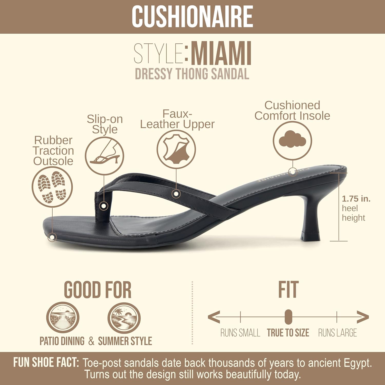 Cushionaire Miami Kitten Heels For Women, Thong Flip Flop Heeled Sandals With Memory Foam, Slip On Dressy Sandal