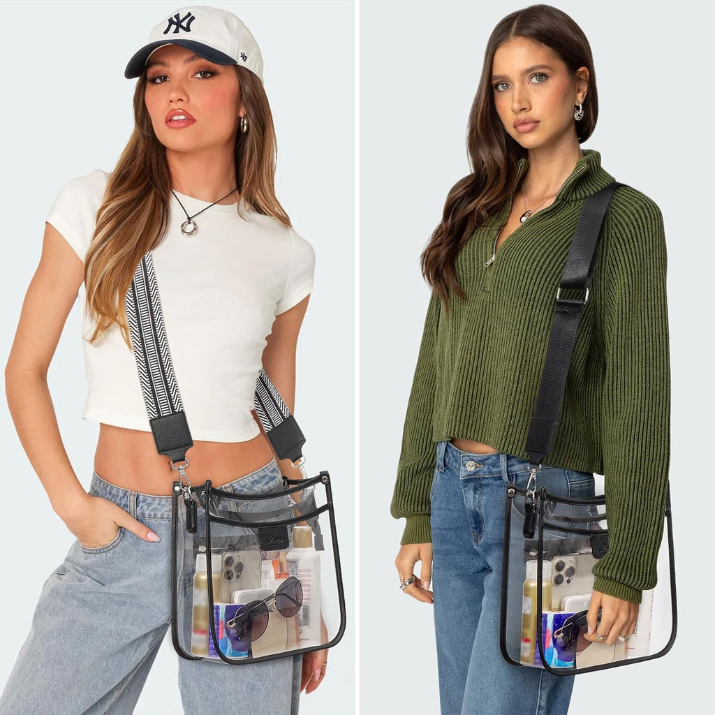 3 Pockets Large Clear Bag For Stadium Events With 2 Long Straps Purse For Women Crossbody Bag Concert Stadium Approved