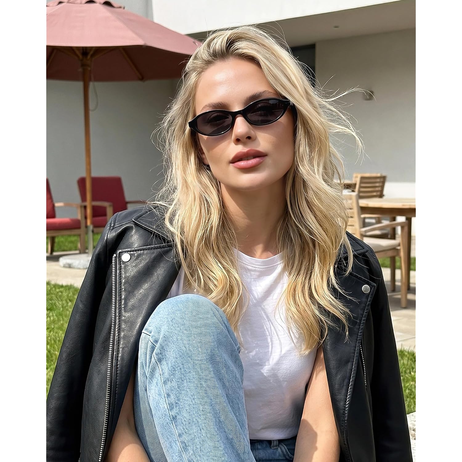 Retro Oval Sunglasses for Women Trendy Narrow Cat Eye Sunglasses Chic 90s Y2K Sunnies UV400 Shades for Small Face Black + Brown + Tortoise