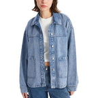 Jean Jackets For Women Trendy Button Up Denim Shirt Jacket Oversized Long Sleeve Coat Fashion Clothes With Pockets