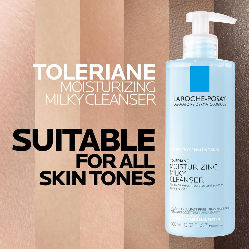 La Roche-Posay Toleriane Moisturizing Milky Cleanser, Gentle Face Cleanser With Glycerin For Dry, Sensitive & Allergy-Prone Skin, Face Wash For Hydration, Makeup Remover Cleanser, 13.5Fl Oz
