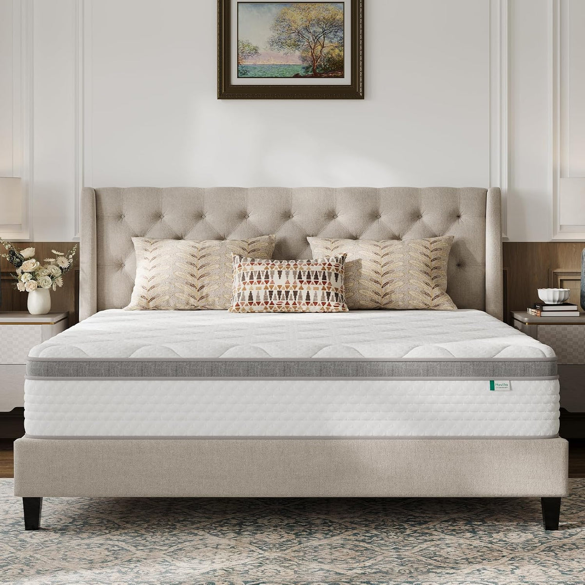 Novilla Queen Mattress, 12 Inch Hybrid Mattress Queen With Comfort Foam,Innerspring Pillow Top Mattresses In A Box, Pressure & Pain Relief, Soft Feel But Supportive