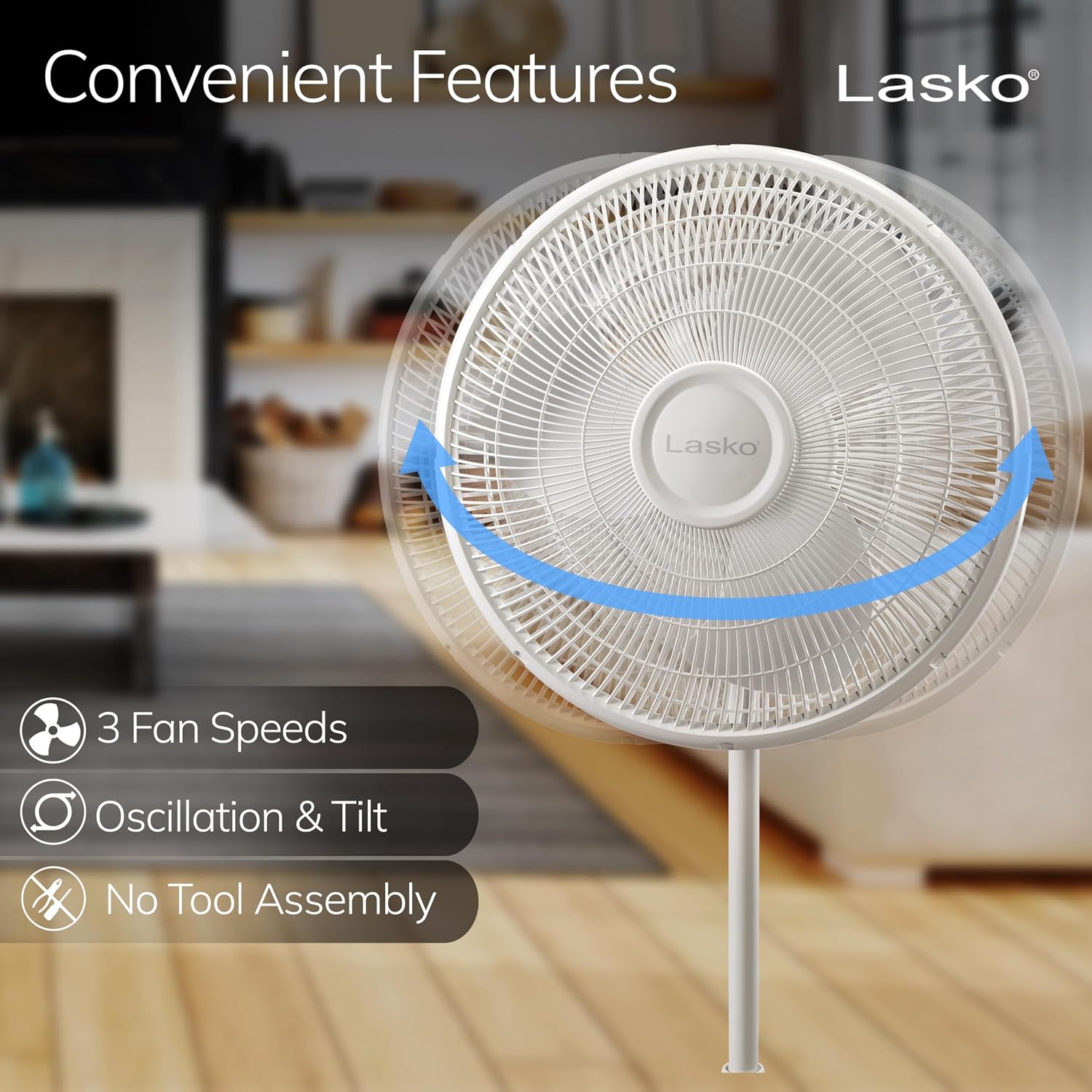 Lasko Oscillating Pedestal Fan - Cooling Standing Fan For Bedroom, Living Room, And Home Office - Adjustable Height - 3 Quiet Speeds - 2520 - 16" Blade Diameter - White