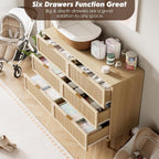 Garveehome Rattan 6 Drawer Dresser For Bedroom, Large Double Dresser With Deep Drawers, Wooden Chest Of Drawers For Closet With Wide Top, For Living Room, Hallway, Kids Room, Natural
