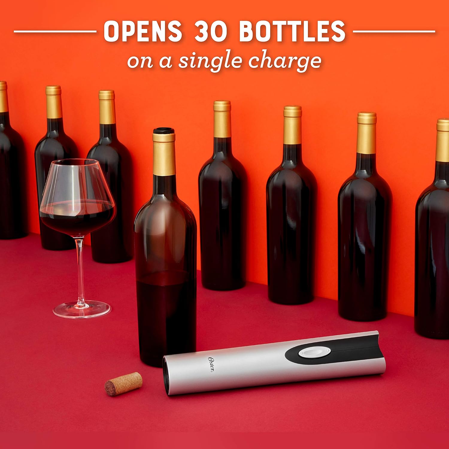 Oster Cordless Electric Wine Bottle Opener with Foil Cutter, Silver