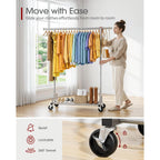 Clothes Rack - Large-Capacity Clothing Racks For Hanging Clothes With Lockable Wheels, Space-Saving Metal Coat Rack For Bedroom, Laundry Room, Entryway, 45.6" X 16.9" X 59", Silver