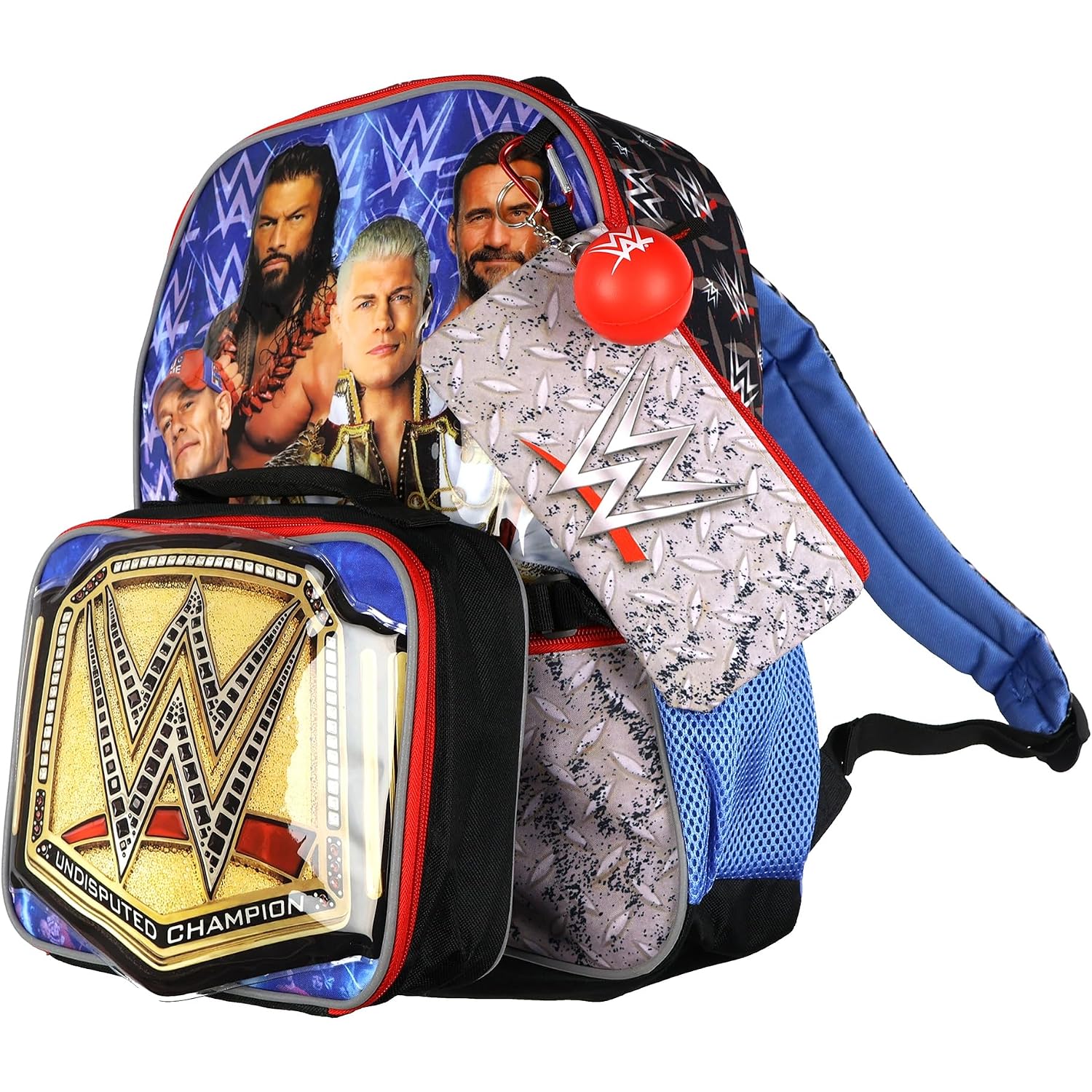Wwe Backpack 5-Piece Set Undisputed Champion 16" Book Bag With Insulated Lunch Box