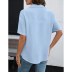 Womens Short Sleeve Button Down Shirts Casual V Neck Collared Blouses Work Tops