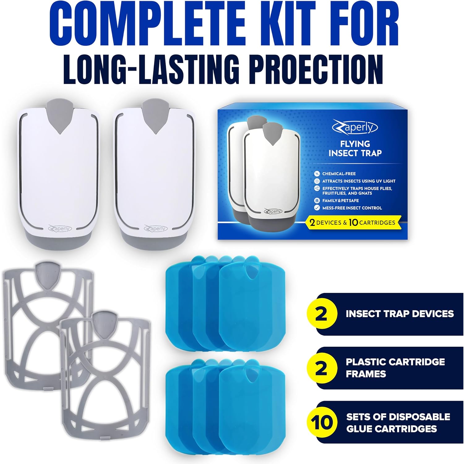 2 Fruit Fly Traps & 10 Adhesive Cartridges, Indoor Plug-In Bug Catcher, Uv Light Fly Trap Captures Fruit Flies, Gnats, Houseflies, Moths, And Flying Insects For Kitchen, Bathroom, Plant Areas