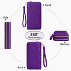 Espera Women Wallet RFID Blocking Large Capacity Card Holder Purse Double Zip Leather Designer Ladies Clutch with Wristlet