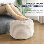 Stuffed Round Ottoman,Corduroy Pouf Ottoman Foot Rest,18 X 14 In,Beige | Memory Foam Filling,Pouf Storage Ottoman Footstool For Living Room,18 X 14 Floor Poufs For Couch,Footrest Only