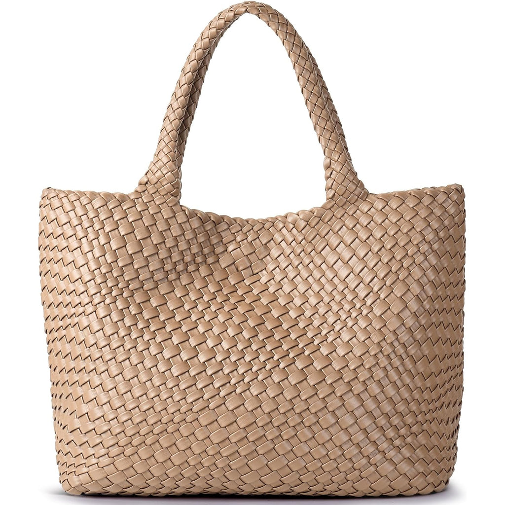 Woven Shoulder Bag For Women, Fashion Top Handle Soft Vegan Leather Shopper