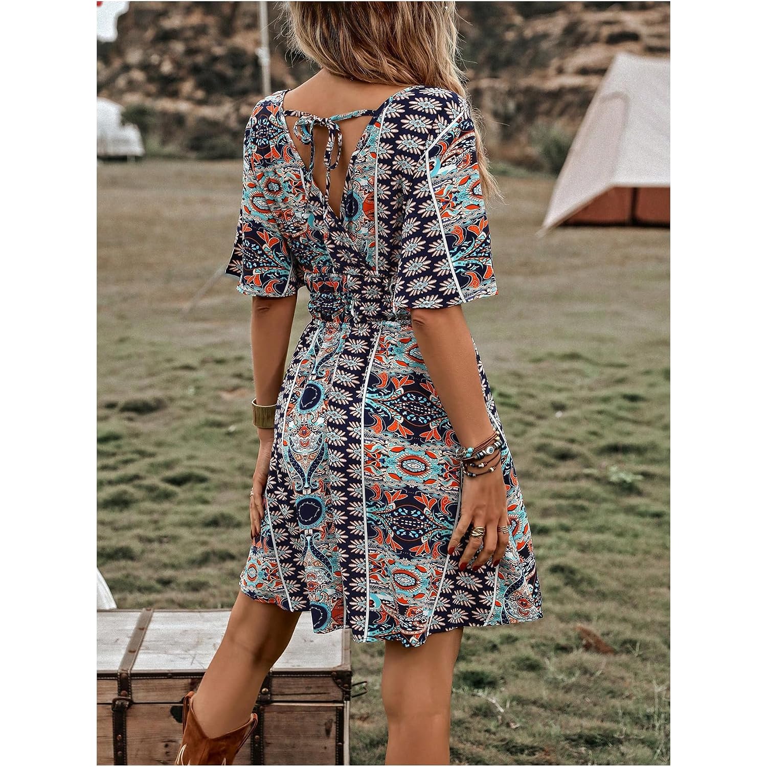 Beaudrm Women'S Vintage Western Dress Floral Cowgirl Outfits Country Mini Summer Flowy Boho Dress