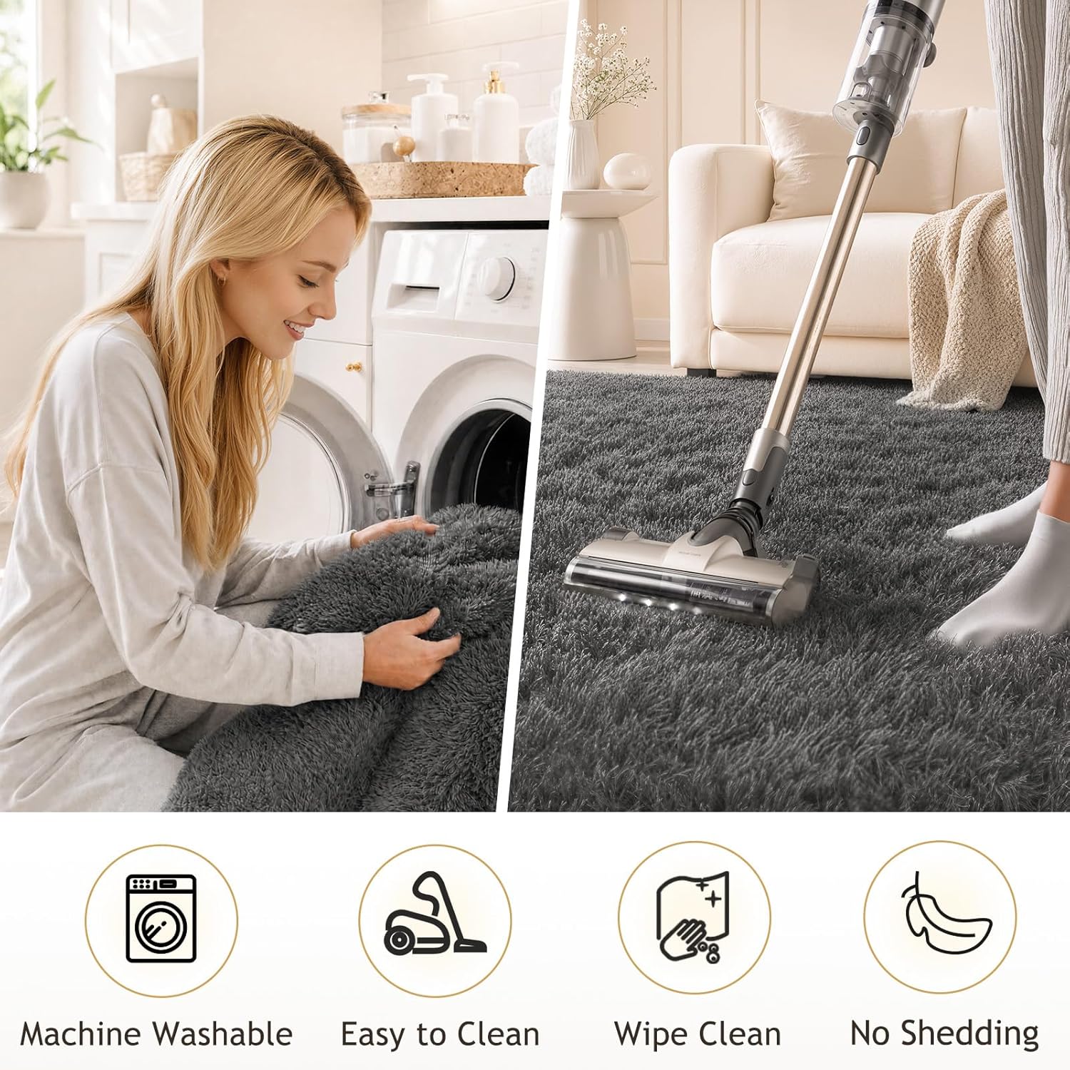 Ophanie Area Rugs for Living Room Bedroom, Washable Non-Slip Fluffy Soft Grey Shag Carpet, Indoor Floor Gray 4x6 Fuzzy Shaggy Living Room Plush Rug for Kids Home Dorm Decor Aesthetic