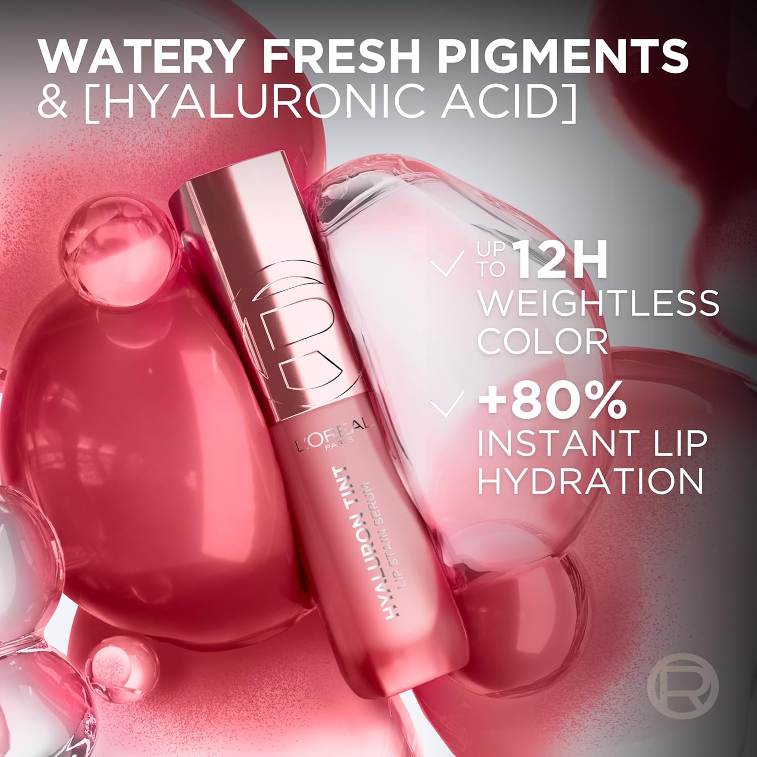 L'Oreal Paris Hyaluron Tint Lip Stain Serum, Long Lasting, Hydrating Lip Makeup Infused with Hyaluronic Acid, 420 Le Rouge Paris (Universal Red)