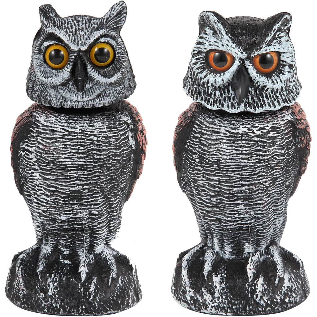Hedoc 2 Pack Fake Owl Decoys To Scare Birds Away, Rotating Head Bird Deterrents, Nature Enemy Scarecrow Plastic Statues, Pest Repellent For Gardens And Patios