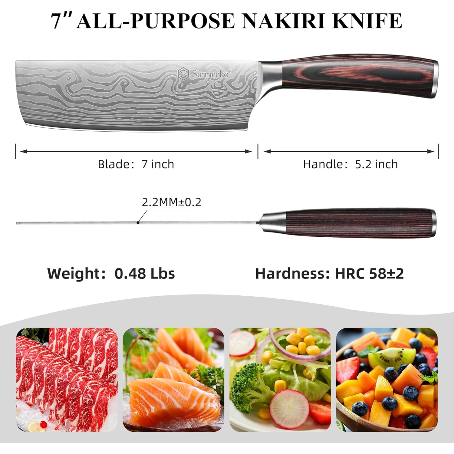 Sunnecko Japanese Nakiri Knife 7 Inch - 15° Edge Carbon Steel Chef Knife Full Tang Forged Blade Vegetable Cleaver with Sheath, Kitchen Gift for Home Cooks & Pros, Father's Day Box