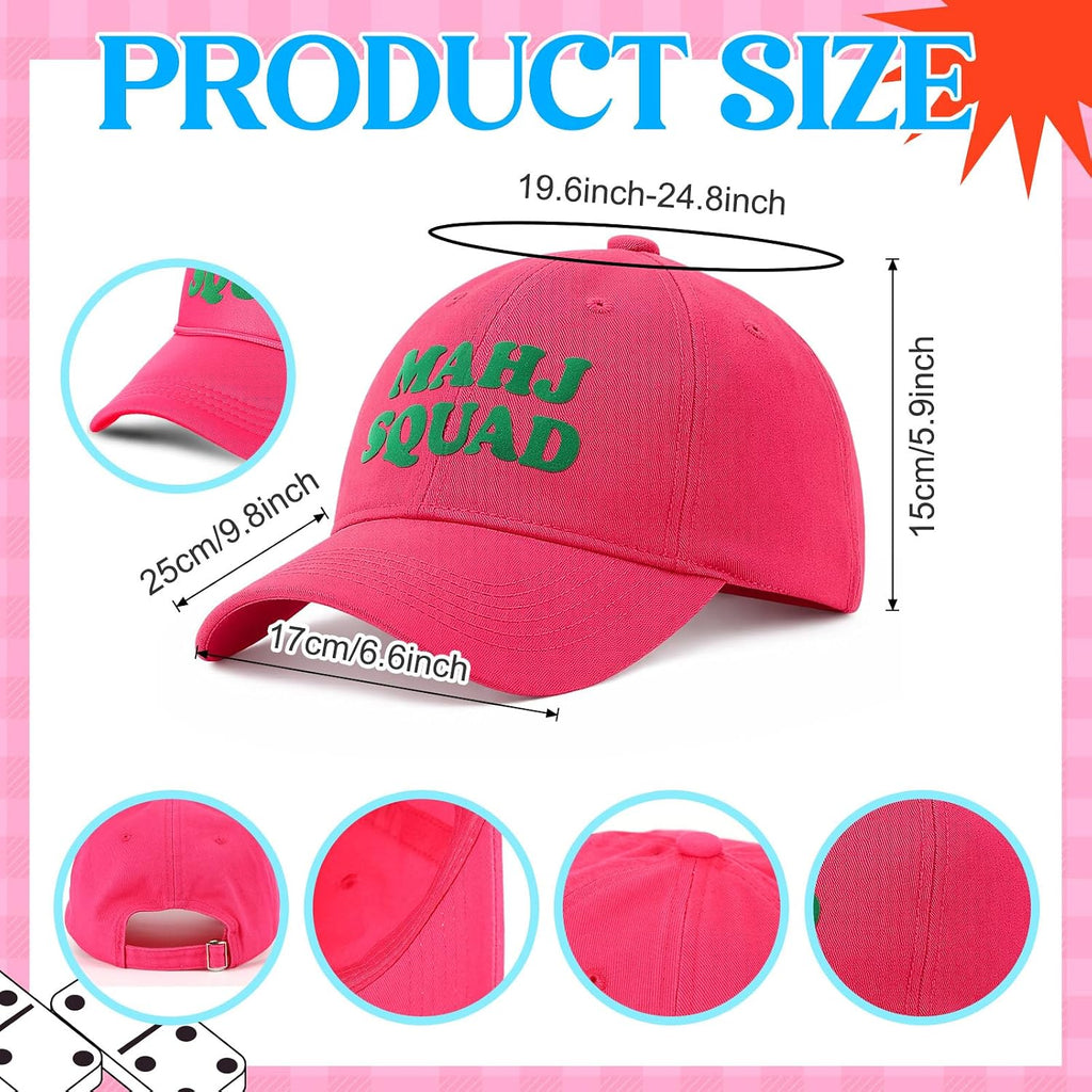 Mahjong Print Trucker Hat Mahj Squad Embroidered Cap Mahj Cap Foam Trucker Hat for Mahjong Accessories Party Gifts Deep Pink