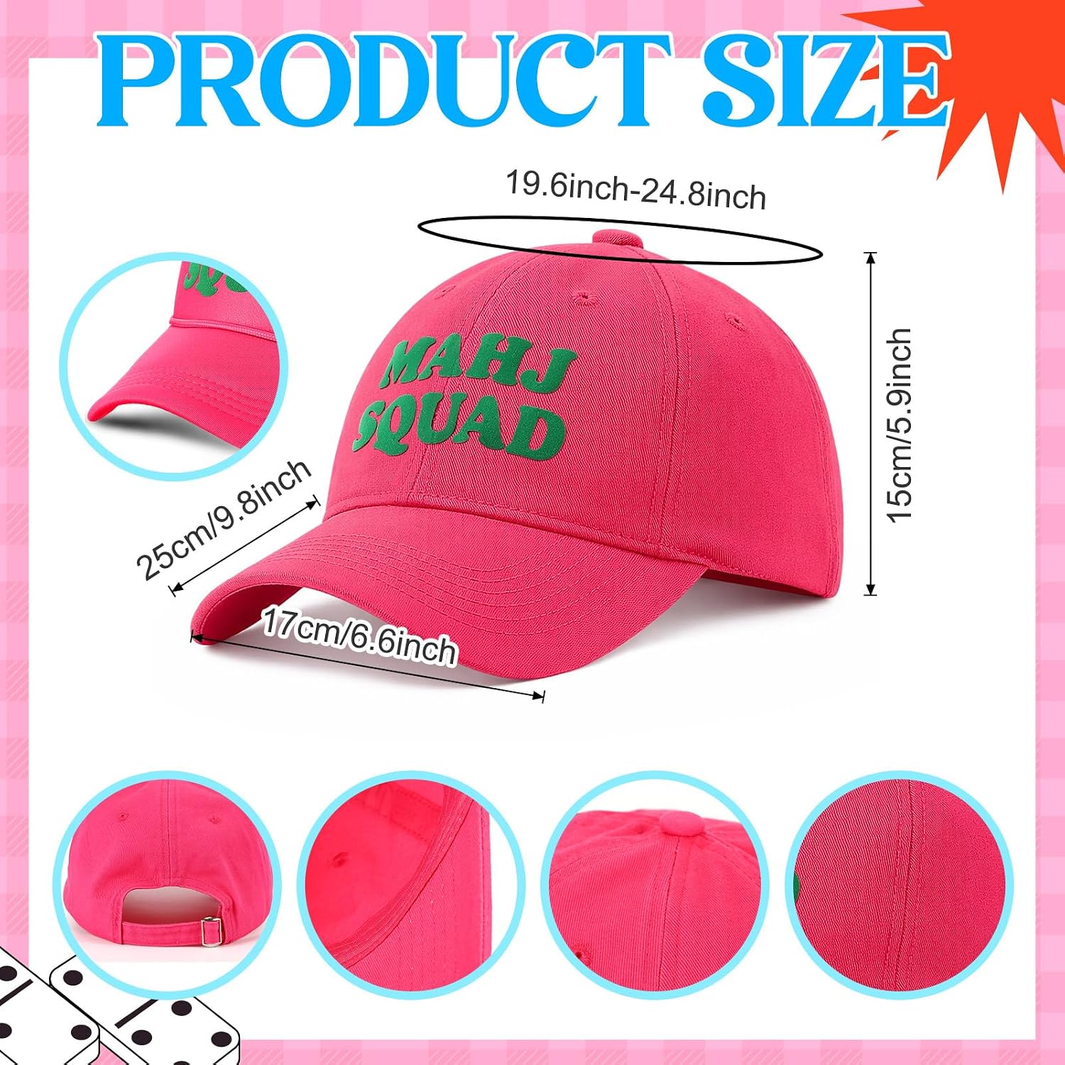 Mahjong Print Trucker Hat Mahj Squad Embroidered Cap Mahj Cap Foam Trucker Hat for Mahjong Accessories Party Gifts Deep Pink