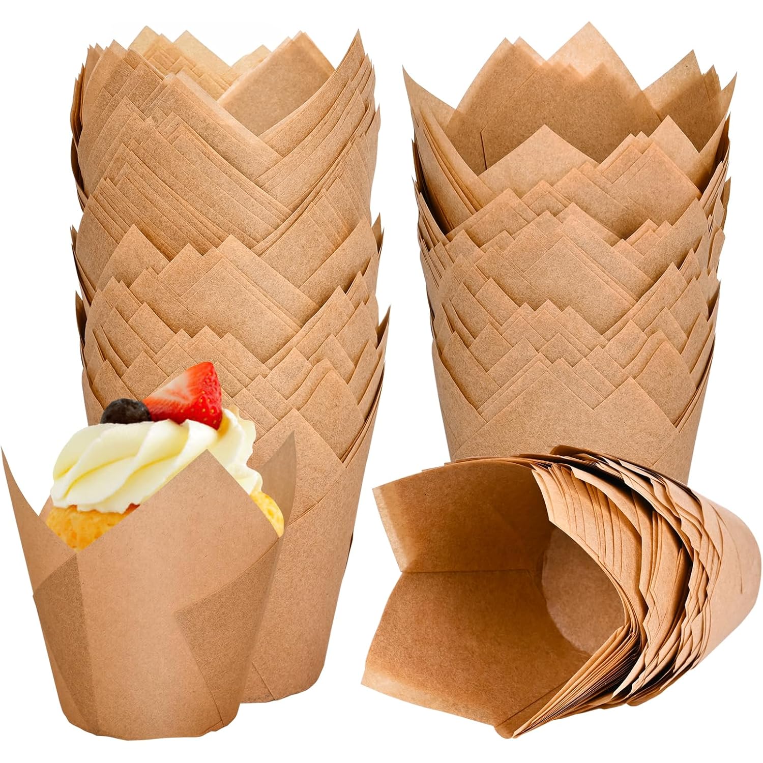 Neyimqr 120 Counts Natural Tulip Cupcake Liners For Baking Cups, Food Grade Parchment Paper Muffin Liners Holders, Standard Tulip Cupcake Liners, Greaseproof Cup Cake Wrappers For Party, Christmas