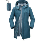 Outdoor Ventures Women'S Waterproof Long Rain Coats Packable Lightweight Rain Jacket With Hood Windproof Trench Coats