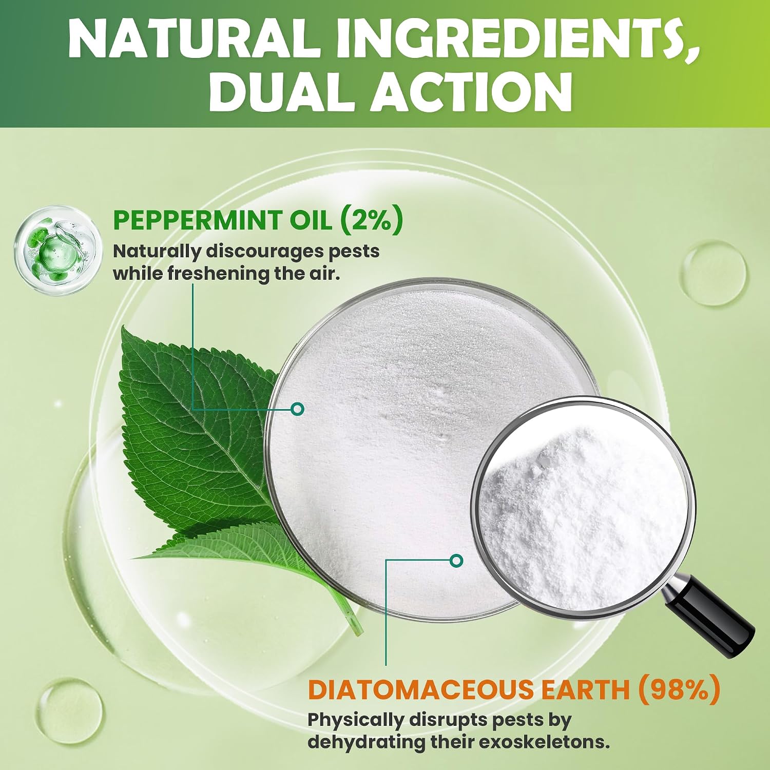 Diatomaceous Earth Food Grade & Peppermint Powder For Crawling Insect And Pest Control – 1 Lb