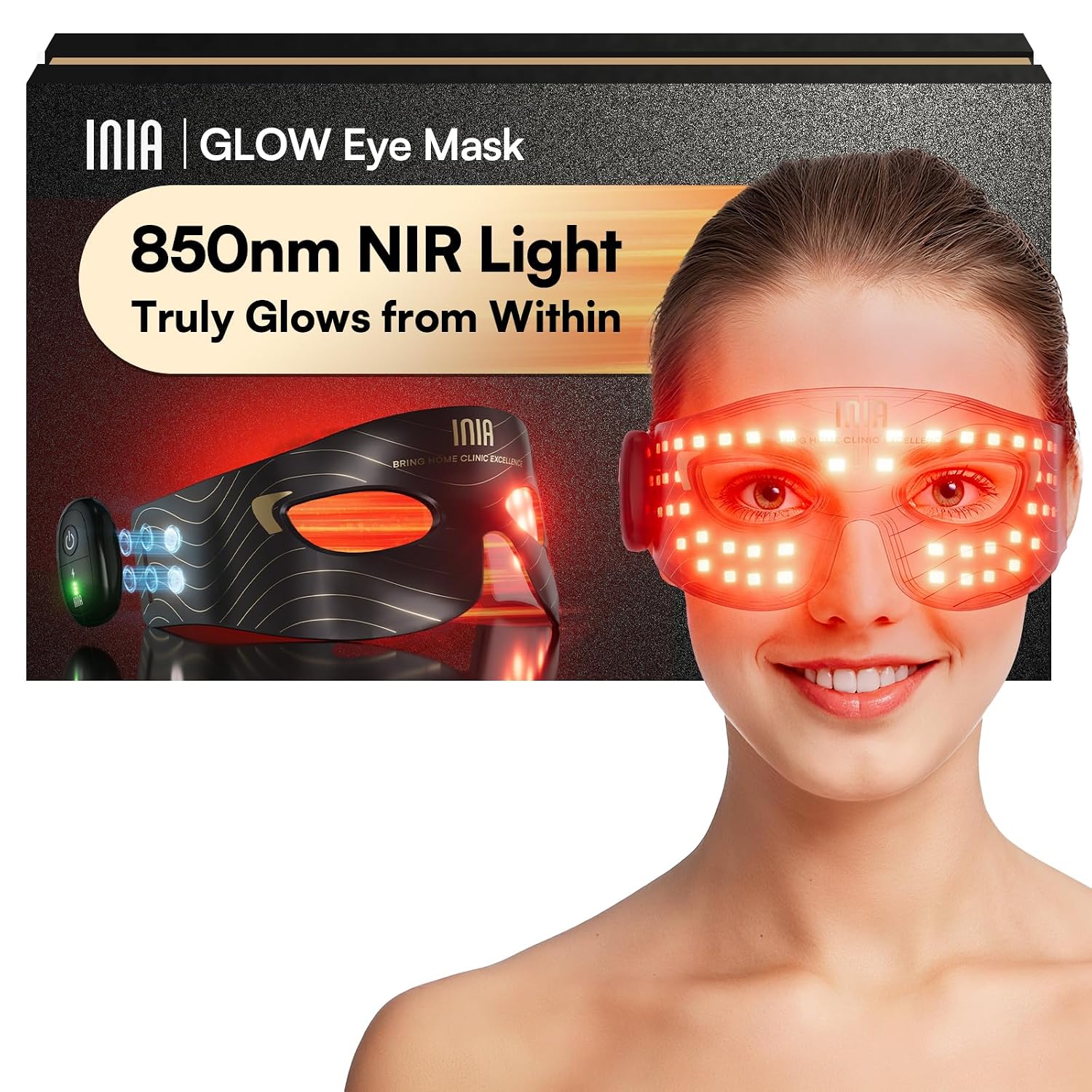Inia Red Light Therapy Eye Mask For Under Eye Treatment & Rejuvenation - Skincare Device For Dark Circles, Wrinkles, Forehead Lines, Crow'S Feet