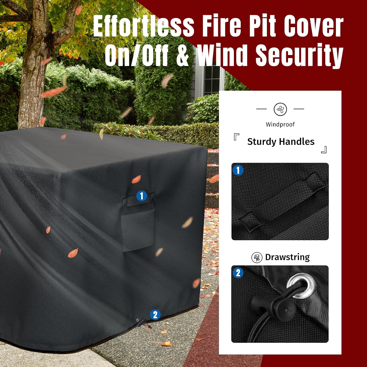 Shinestar Fire Pit Cover Square, Fits For 28-32 Inch Fire Pit Table, Gas Fire-600D Heavy Duty Fabric, Waterproof And Windproof, 32 X 32 X 24 Inches, Black