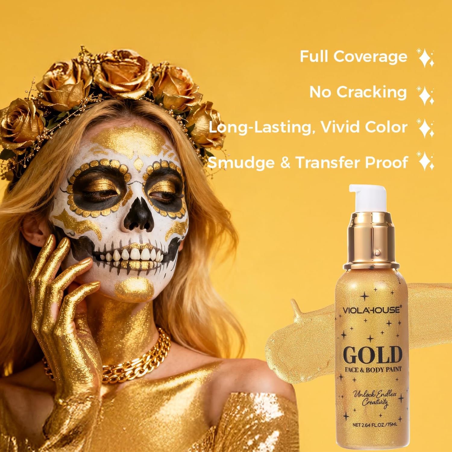 viola house Silver Face Body Paint, Washable, Long-Lasting Highly Pigmented, Water Based Full Body Paint, for Halloween Carnival Stage SFX Special Effects Cosplay Makeup 2.64Fl.Oz/75 Ml (Silver)
