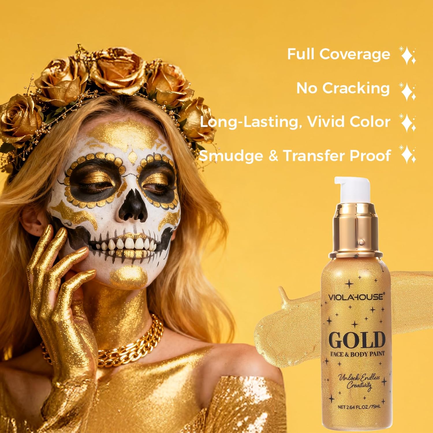 Silver Face Body Paint, Washable, Long-Lasting Highly Pigmented, Water Based Full Body Paint, For Halloween Carnival Stage Sfx Special Effects Cosplay Makeup 2.64Fl.Oz/75 Ml (Silver)
