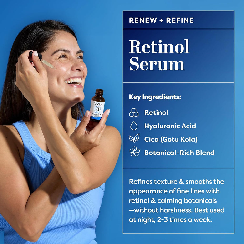 Truskin Face Serum Trio - Vitamin C, Retinol & Hyaluronic Acid Anti-Aging Serums For Face - Am, Pm & All-Day Skincare Routine - Brightening, Smoothing & Hydrating Facial Serums, 1 Fl Oz Each