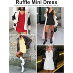Miyieonz Women'S Sexy V Neck Sleeveless Backless Ruffles Dress For Women Elegant Mesh Party Fitted Cocktail Mini Dresses