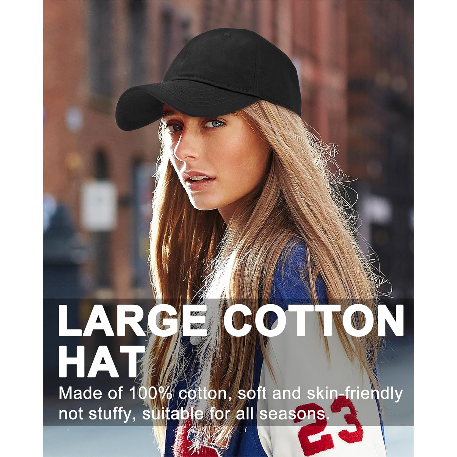 Oversize XXL Baseball Cap for Big Heads 23.6"-25.6", Extra Large Cotton Baseball Hat, Plus Size Unstructured Dad Hats