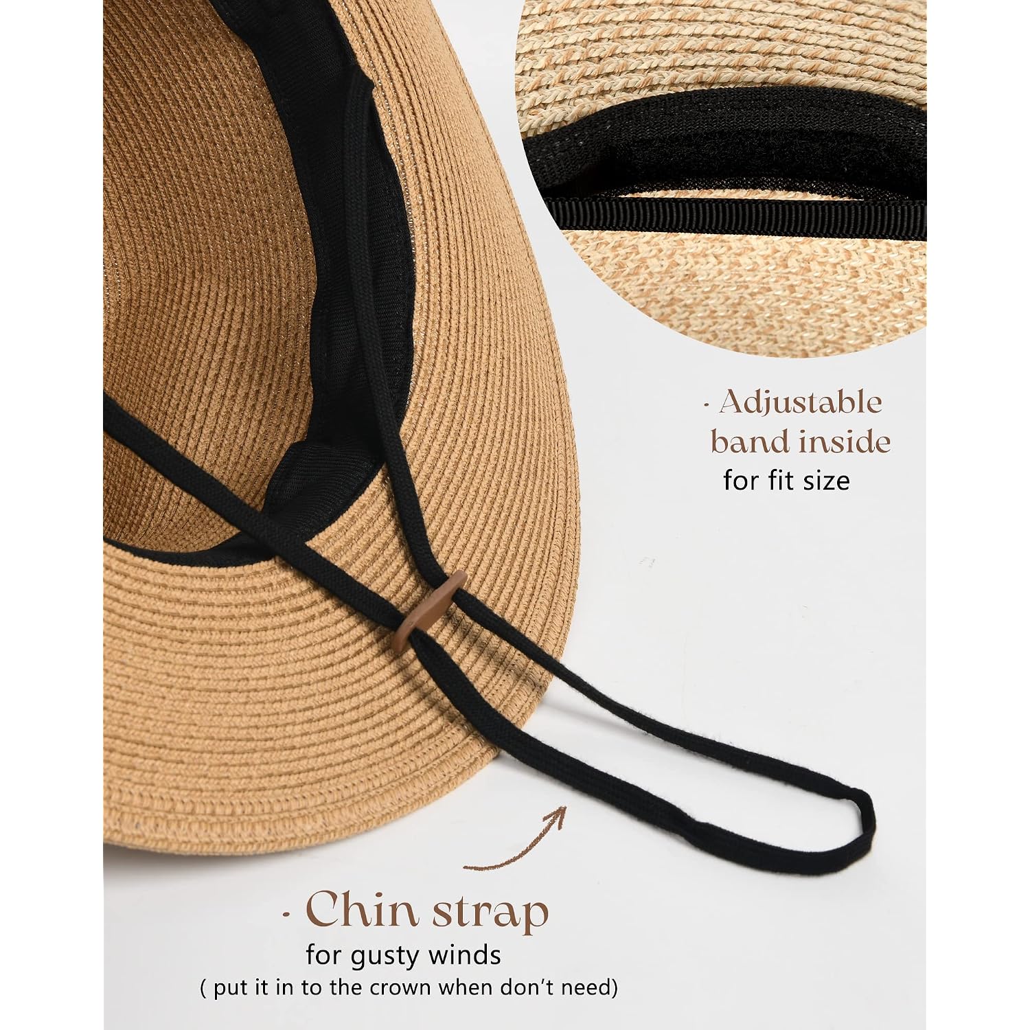 FURTALK Womens Mens Wide Brim Straw Panama Hat Fedora Summer Beach Sun Hats UPF Straw Hat for Women Khaki
