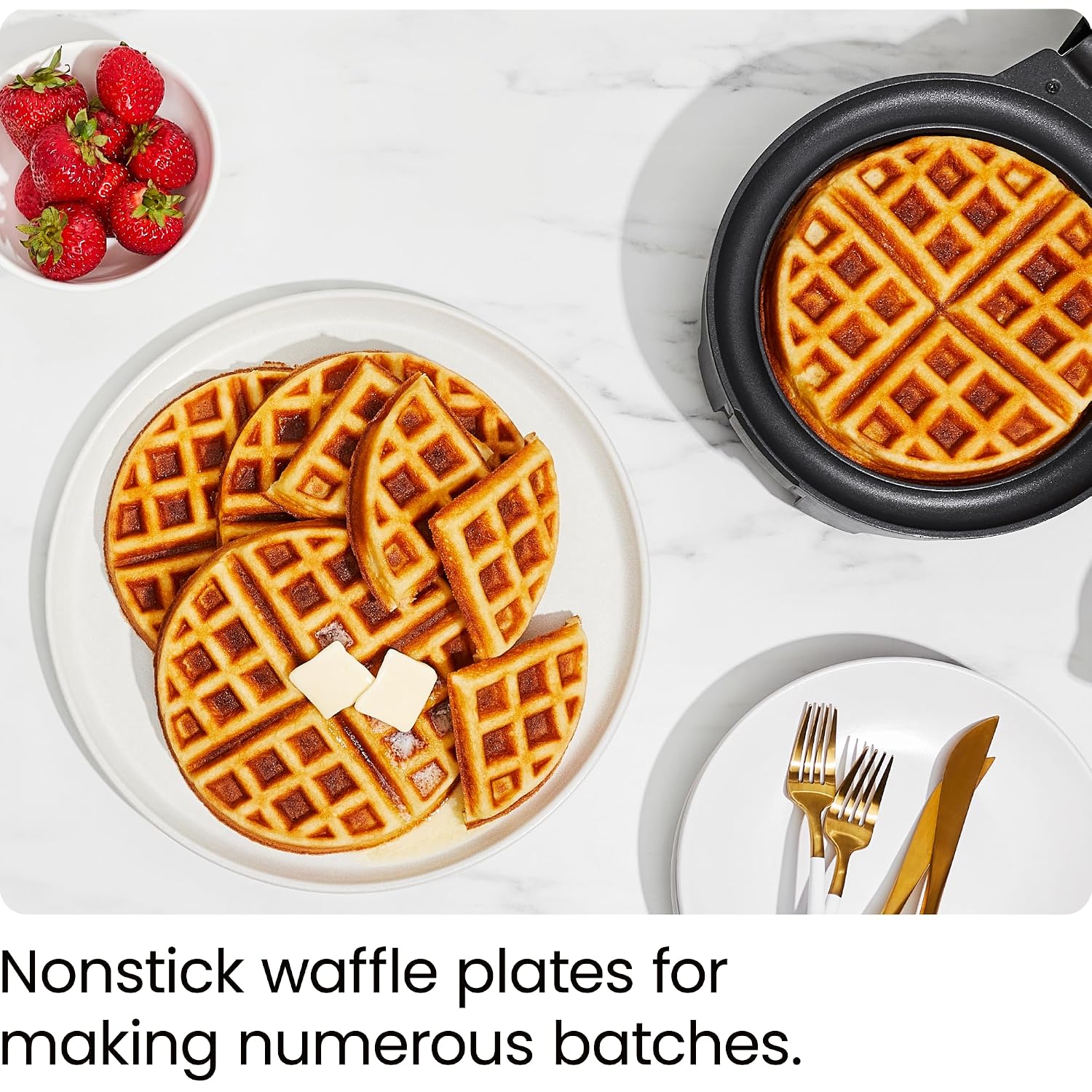 Chefman Anti-Overflow Belgian Waffle Maker W/Shade Selector, Temperature Control, Mess Free Moat, Round Iron W/Nonstick Plates & Cool Touch Handle, Measuring Cup Included, Black