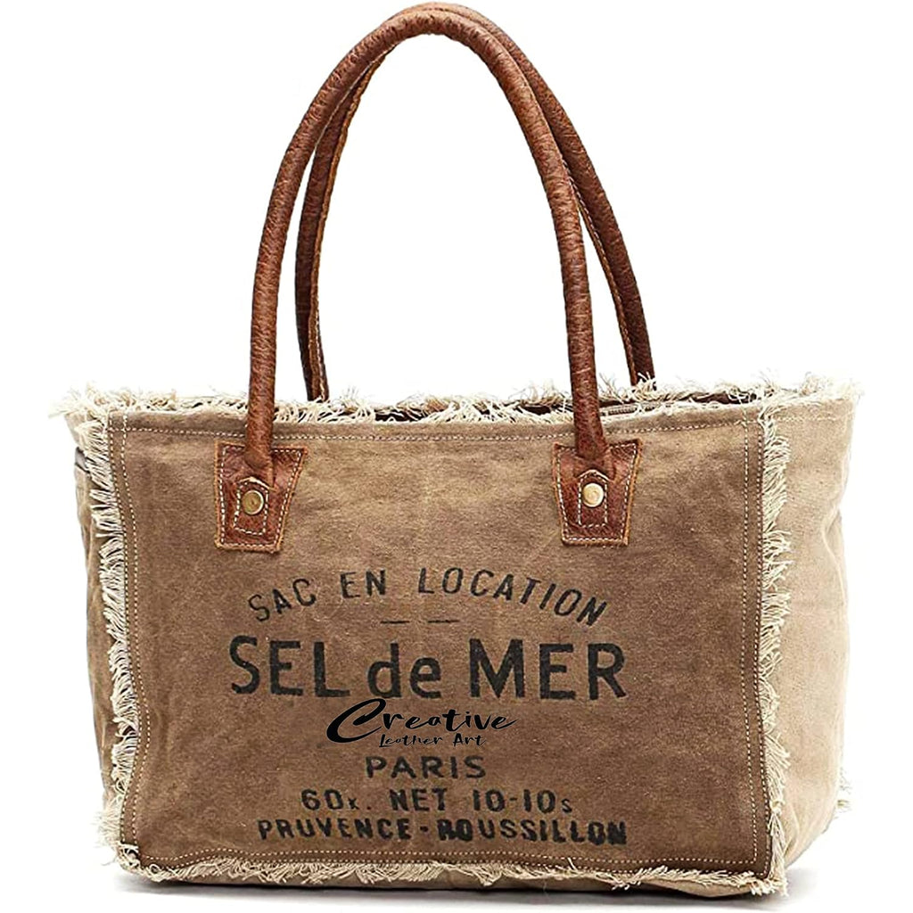 Sel De Mer Canvas Tote Bag For Women, Shoulder Bag, Casual Everyday Bag, Beach Bag, Travel Bag, Shopping Bag
