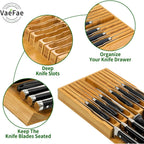 Vaefae Bamboo Knife Drawer Organizer, Knife Drawer Organizer Insert, Kitchen Drawer Knife Block For 12 Knives And A Plus Slot For Your Knife Sharpener (Without Knives)