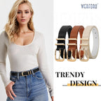 WERFORU 3 PACK Women Belt Women Fashion Leather Belts for Jeans Pants Ladies Belts with Gold Buckle