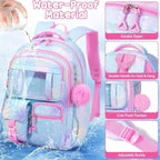 Fimibuke Kids Backpack For School Girls, Waterproof Backpack W/Lunch Box | 3Pcs Lightweight Kids Galaxy Bookbag W/ Lunch Box Combo Set, Cute Backpack For Girls Ages 6+ Elementary Middle School Teens