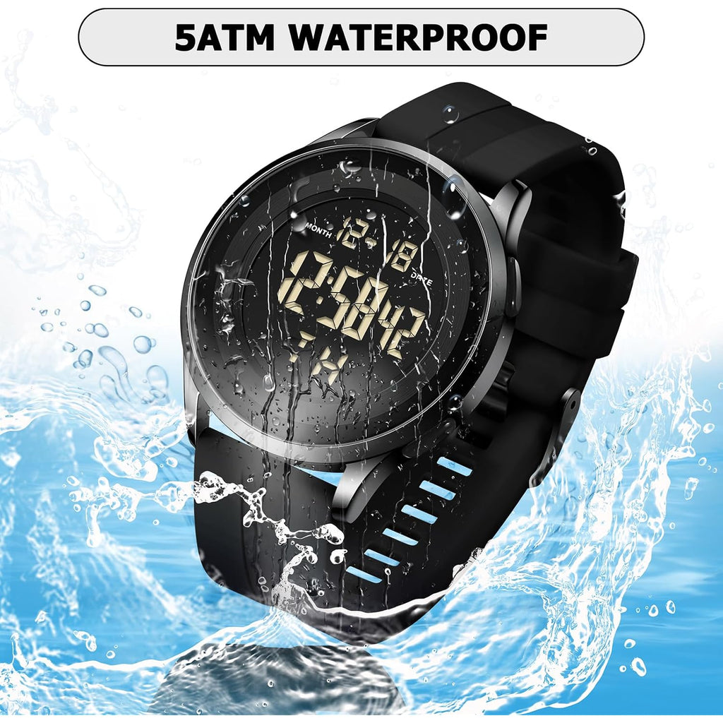 Cossinige Mens Digital Waterproof Military Watch For Men Black Dive Tactical Sports Minimalist Ultra-Thin Wrist Watch