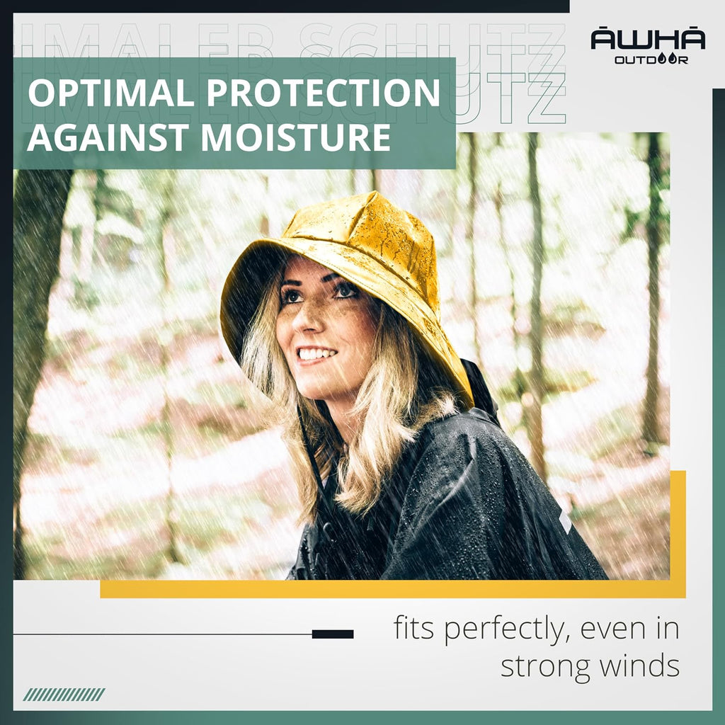 Souwester, Rain Hat - Waterproof Cap with Wide Brim and Earflaps Yellow