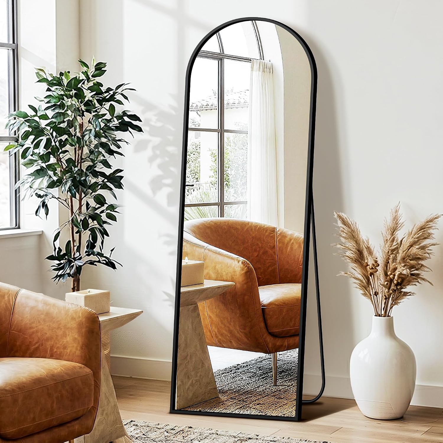 Fictor Arched Full Length Mirror 15" X 56", Full Body Floor Mirror With Adjustable Stand, Free Standing Mirror With Aluminum Frame For Bedroom, Living Room, Cloakroom, Black
