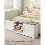 Vasagle Shoe Storage Bench With Cushion, 3-Tier Entryway Bench With Padded Seat, Doors, Adjustable Shelves, 14 X 39.8 X 20.7 Inches, For Hallway, Bedroom, Cloud White And Dove Gray Ulsb044W01