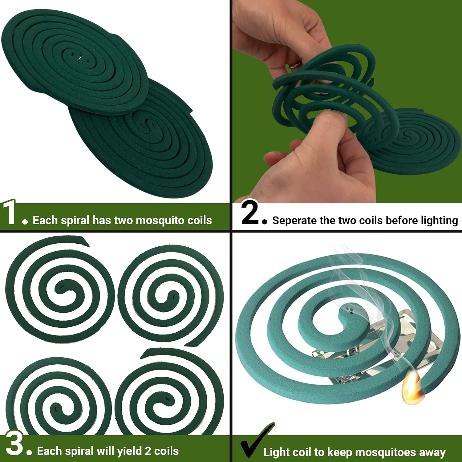 W4W Mosquito Repellent Coils - Outdoor Use Reaches Up To 10 Feet - Each Burns For 5-7 Hours (Three Pack Contains 12 Coils & 6 Stands)