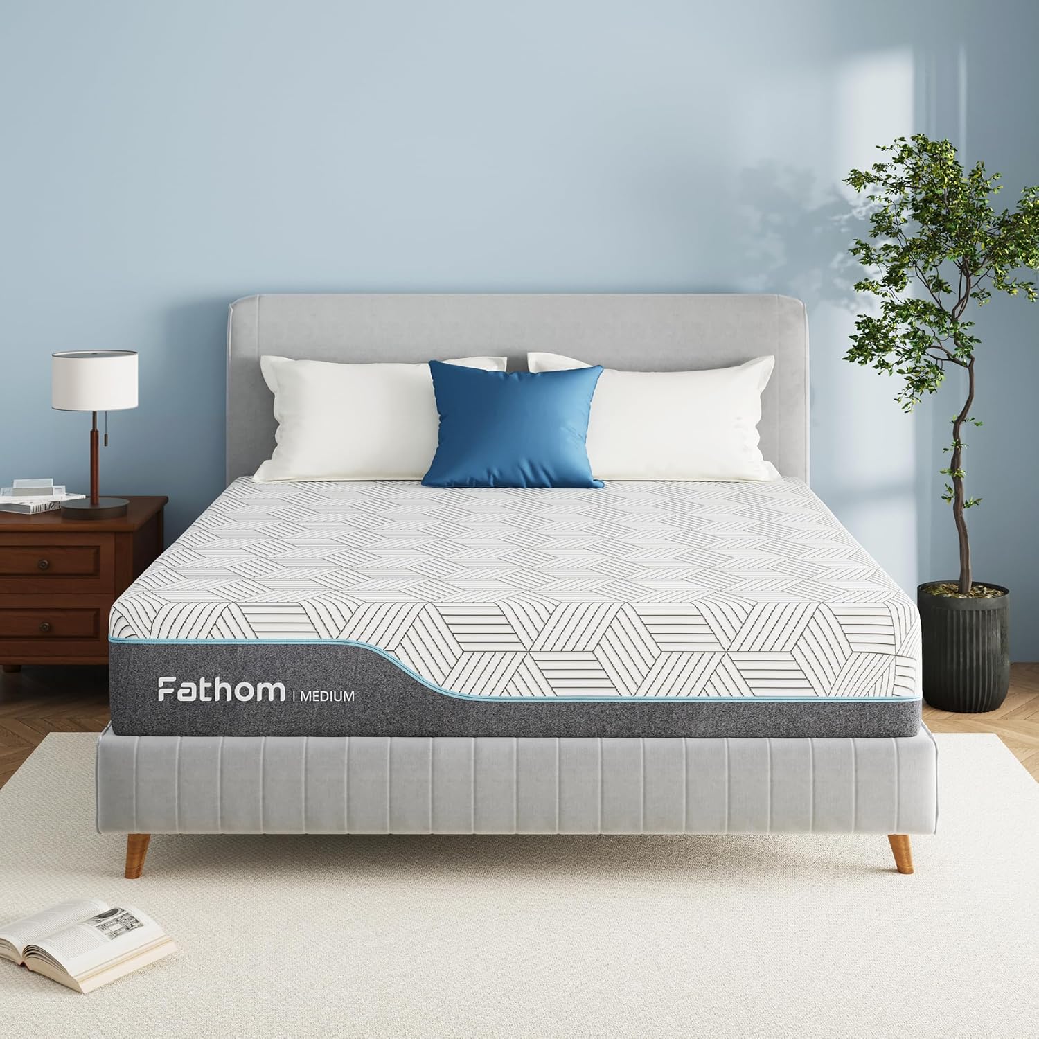 Fathom Medium Queen Mattress 12 Inch Memory Foam Mattress Queen Size Bed In A Box For Back Pain Relief And Cool Sleep With Gel Foam And Removeable Fiberglass Free Cover, Certipur-Us Certified