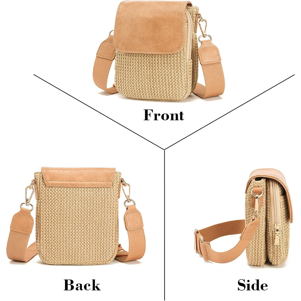 Faux Straw Crossbody Bags For Women Small Summer Purse 2026 Rfid Raffia Woven Cross Body Cell Phone Bag Beach Travel