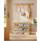 Kitsure Bamboo Wooden Shoe Rack For Closet - Stackable Shoe Organizer With Modular Structure, Space-Saving Shoe Shelf For Entryway, Living Room, Bedroom, 26.8" X 11" X 18.9", Natural